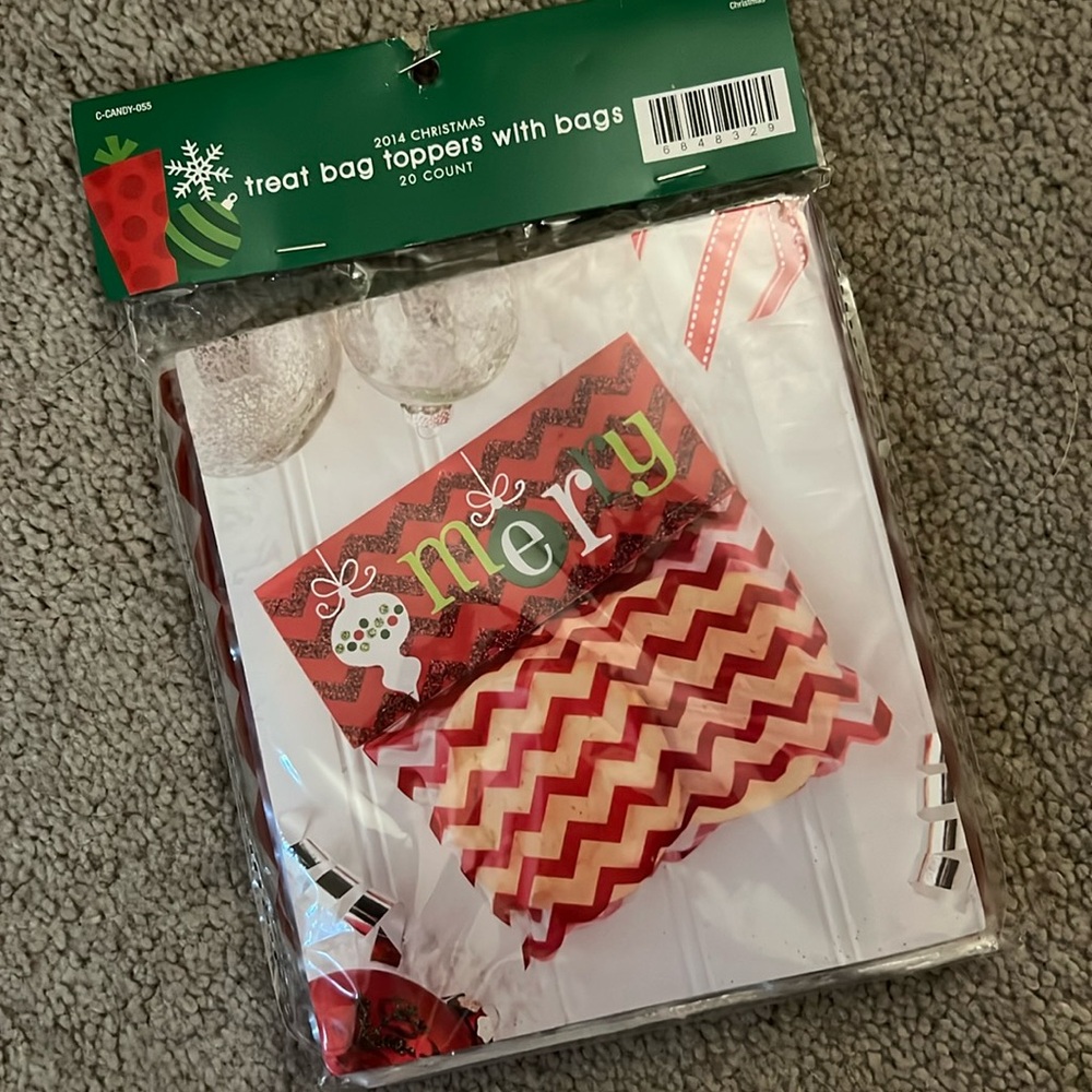 Treat bag toppers with bags, Christmas themed
